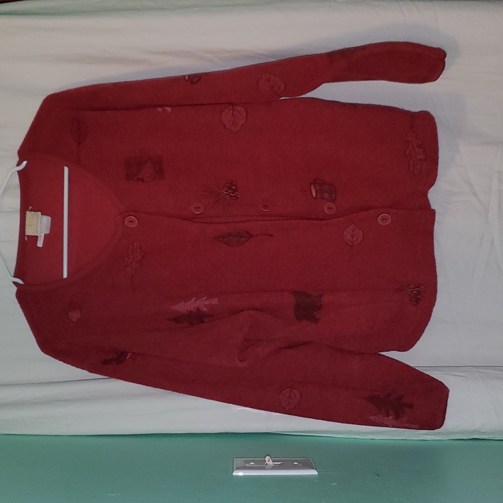 Vintage 90s Artisans Cozy Fall Winter Bird Fleece Cardigan